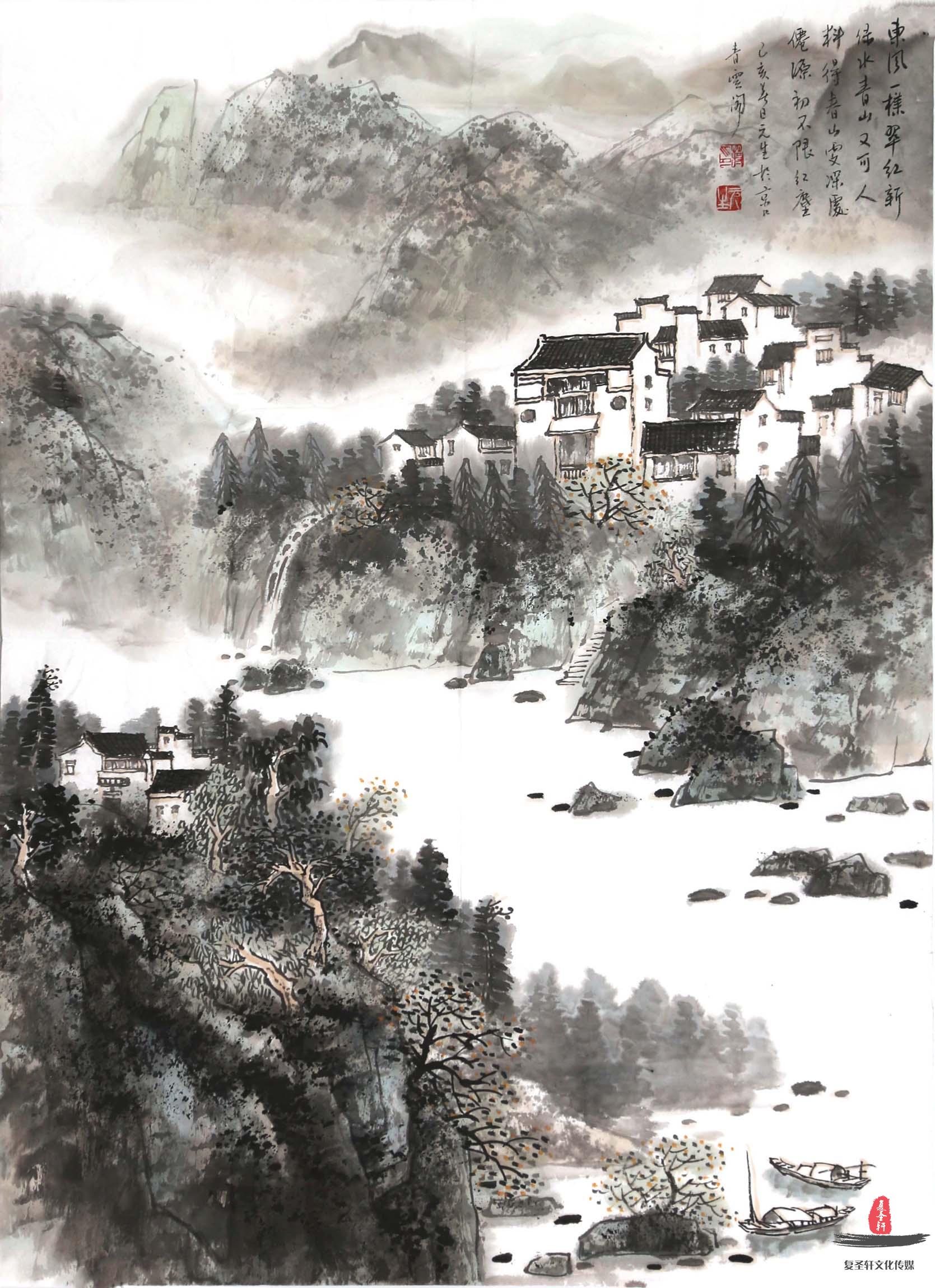 蒋元生山水《东风一样翠红新》